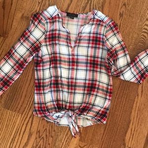 Karen Kane red/black plaid blouse, small